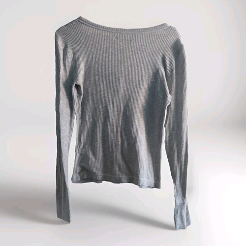 Abercrombie & Fitch Y2K Button Front Longsleeve Shirt Ribbed Knit Stretch Gray M - Picture 2 of 5