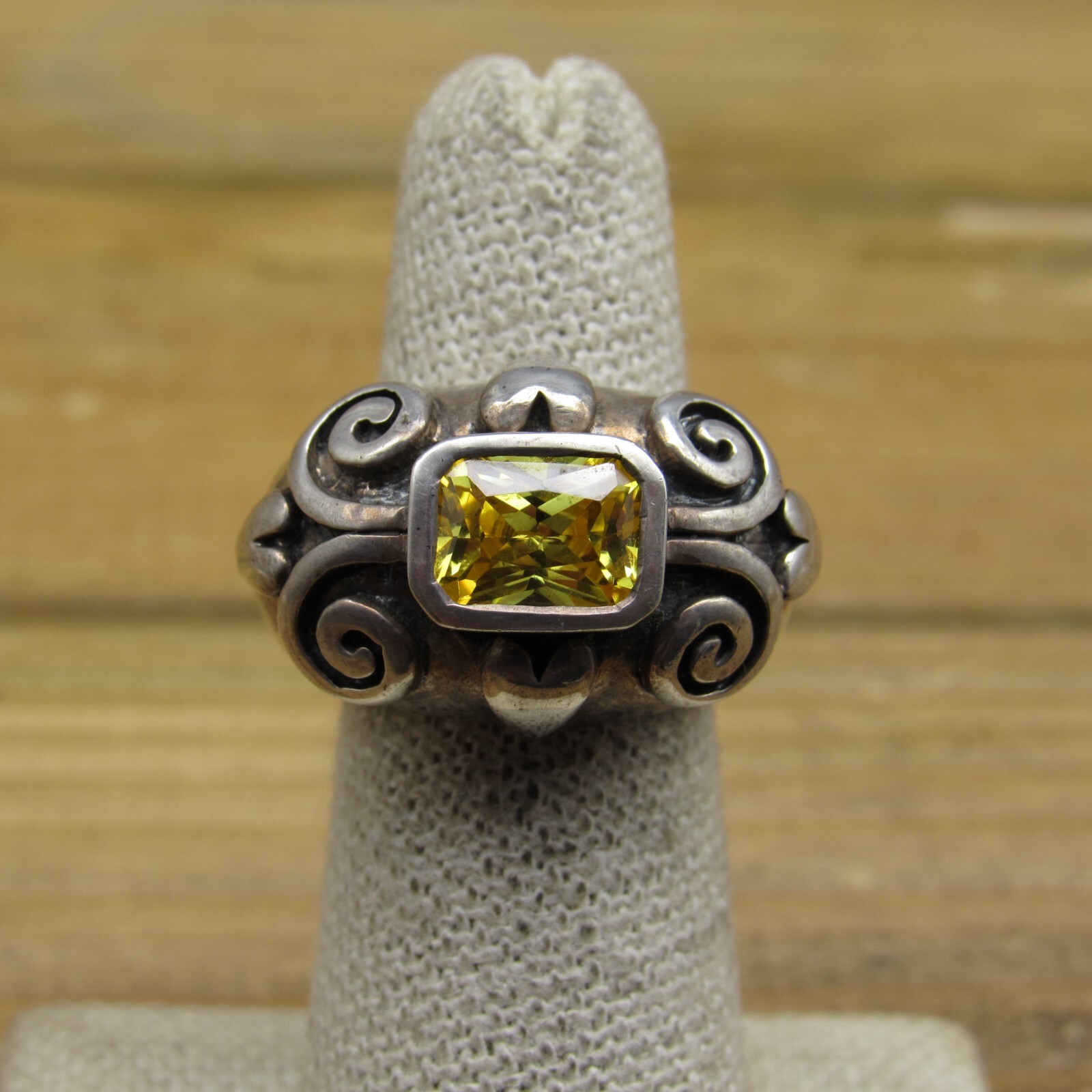 Vintage Sterling Silver Ring Rectangle Synthetic … - image 1