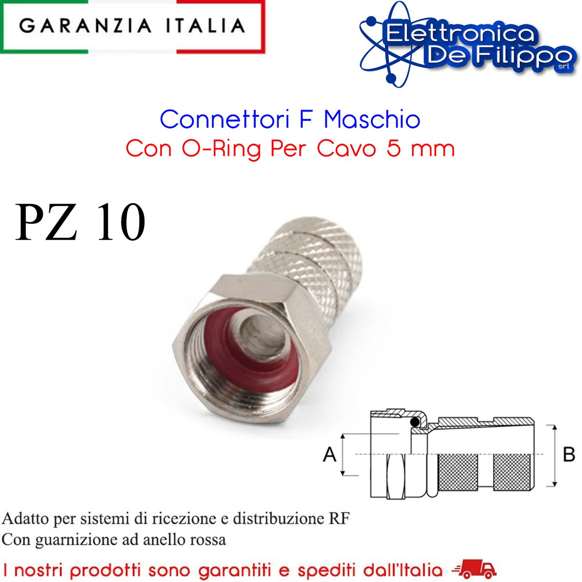 10 Connettori F Maschio Con O-Ring Per Cavo 5 Mm - Foto 10