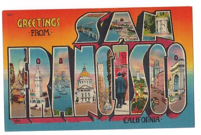 Greetings SAN FRANCISCO LARGE LETTER Multi Pictures California Postcard CA Linen