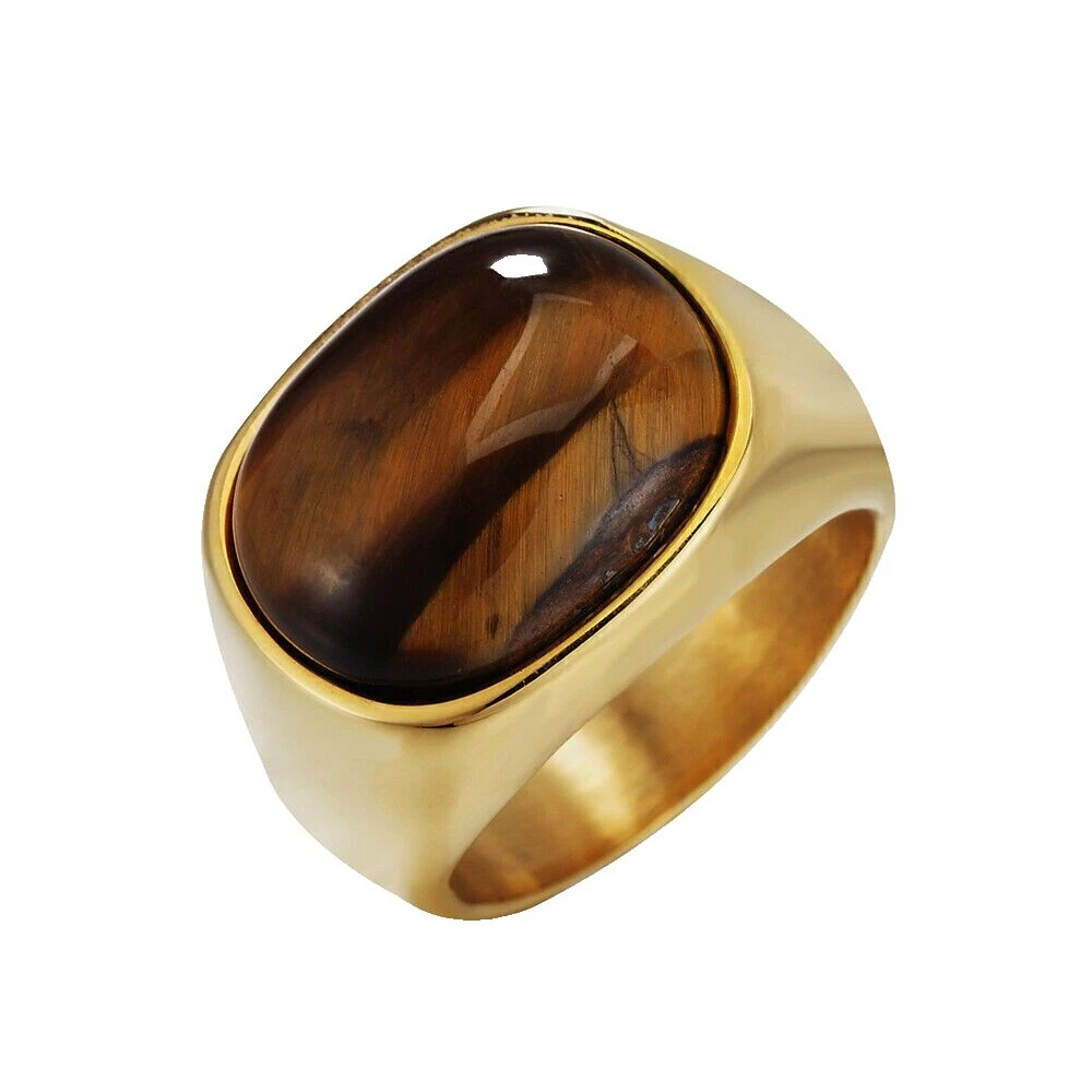 Stainless Steel Brown Stone Rings for Men