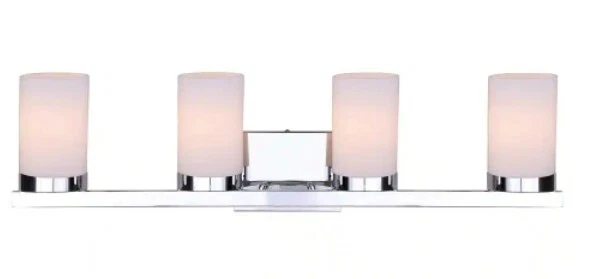 Luminária Canarm IVL429A04CH banheiro vaidade 4 luzes vidro opala plano Milo cromado nova - Imagem 2 de 4