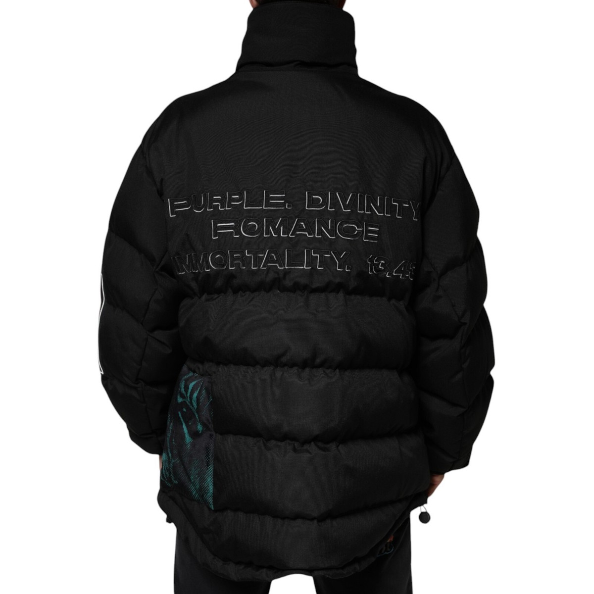 ジャケット・アウター DOLCE&GABBANA puffer jacket black Satin jacquard down jacket with all-over DG logo in Black
