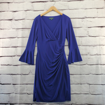 LAUREN RALPH LAUREN Shift Dress Womens Ruched Knee 3/4