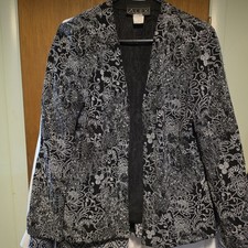 Alex Evenings Womens Black Sequin Jacket medium shoulder pads