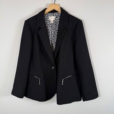 Chico's Textured Knit Blazer Jacket Size 2 Large Black Leopard Print Lining Work