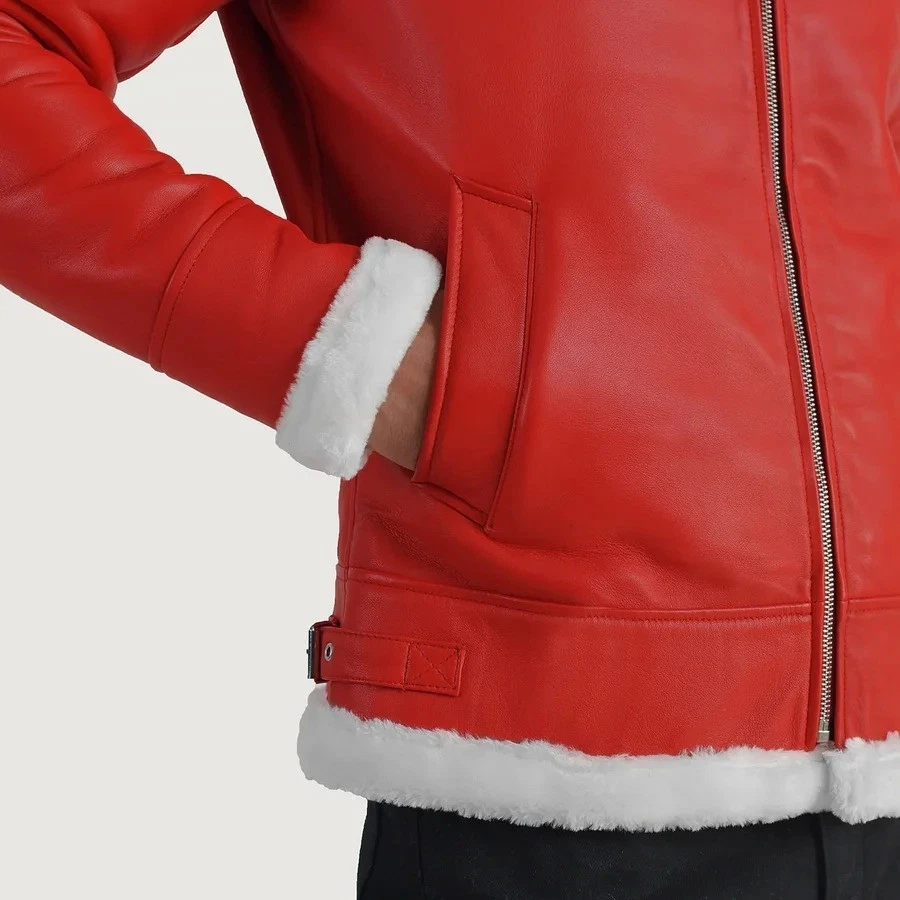 Chaqueta de cuero de piel de oveja real para hombre regalo de Navidad chaqueta de Papá Noel con piel Foto 2 de 4