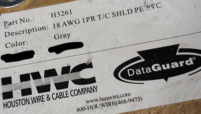 Houston Wire & Cable H3261 18/1P Dataguard Shielded Twist Pair PE PVC Gray /50ft