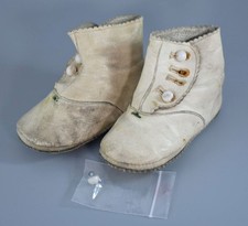 ANTIKE EDWARDIANISCHE IDEALE BABY KINDER WEISSE LEDER STIEFELETTEN SCHUHE