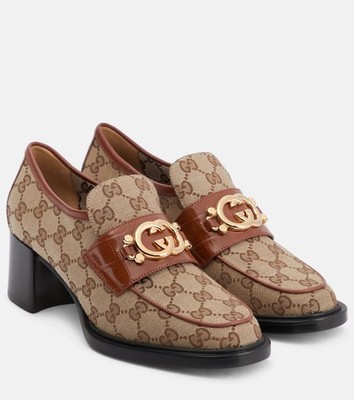 GUCCI Nadeline GG Leather Trimmed Canvas Loafer Pumps EU 40.5 /US 10.5 /UK 7.5