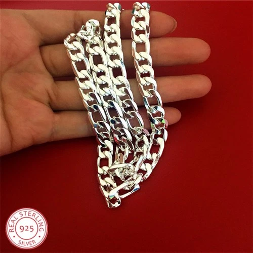 8MM 925 Sterling Silver Figaro Chain Necklace for Men Punk Rocker Necklaces 24" - product listing photo