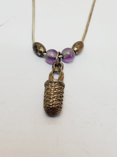 Collana Vintage Longaberger Cesto Tessuto Ciondolo Ciondolo Argento Sterling (71) - Foto 2 di 7