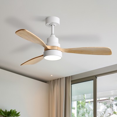 Solid Wood Ceiling Fan,Remote,Stepless Dimmable LED 48in Fan.6 Speeds Reversible