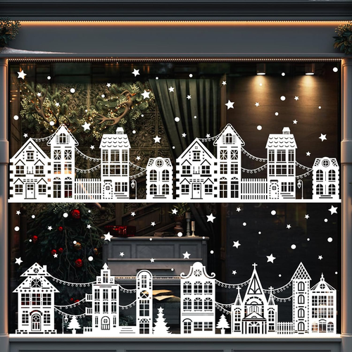 72" Christmas Window Clings,Winter House Window Decals White Simple Style Reusab - Picture 9 of 11
