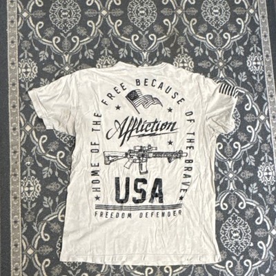 Affliction Freedom Defender USA Graphic Men's Medium White Short Sleeve Tee