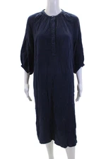 Sundry Womens Cotton Side Slit Detail Puff Sleeve Buttoned Dress Blue Size 2