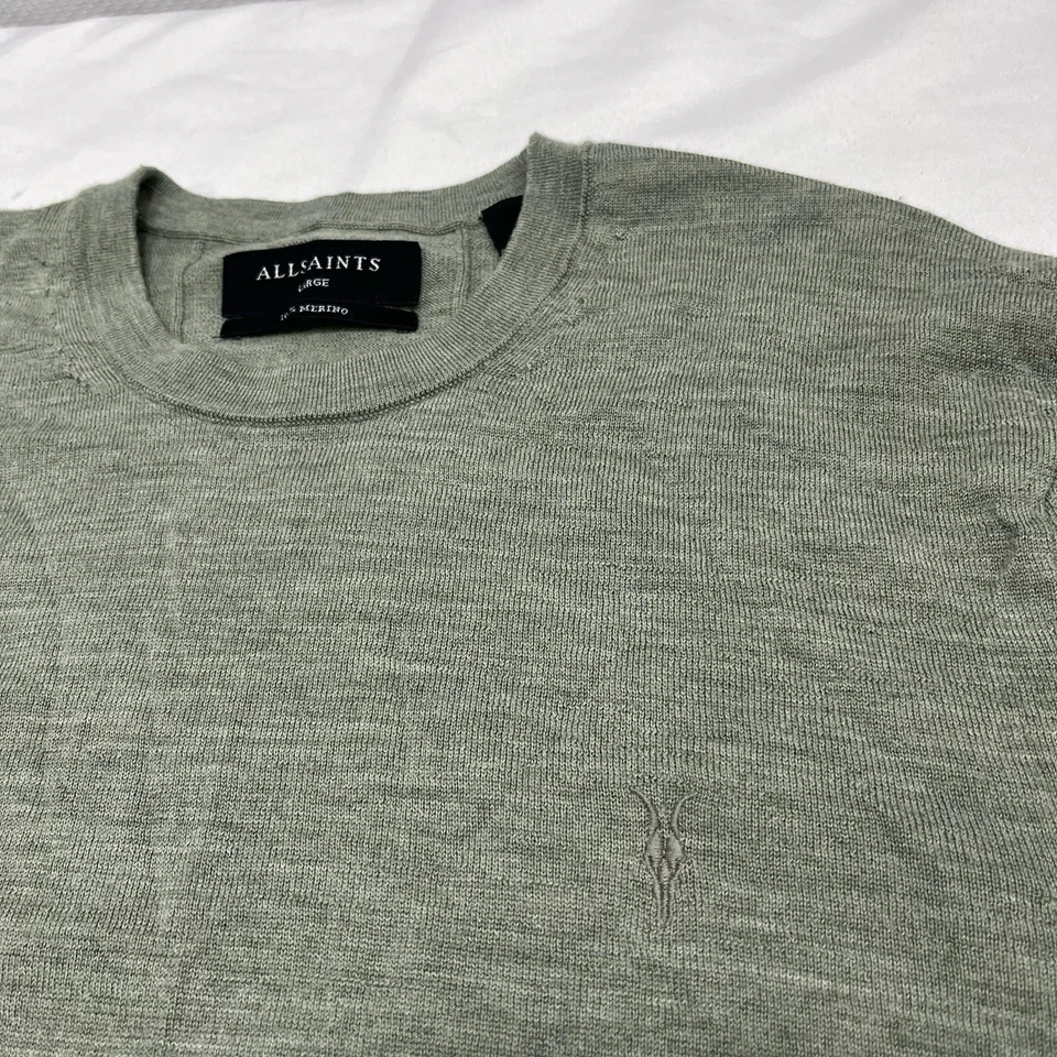 Suéter Allsaints Mode Merino Para Hombre Talla Grande Verde Cuello Redondo Lana Ligero Foto 2 de 4