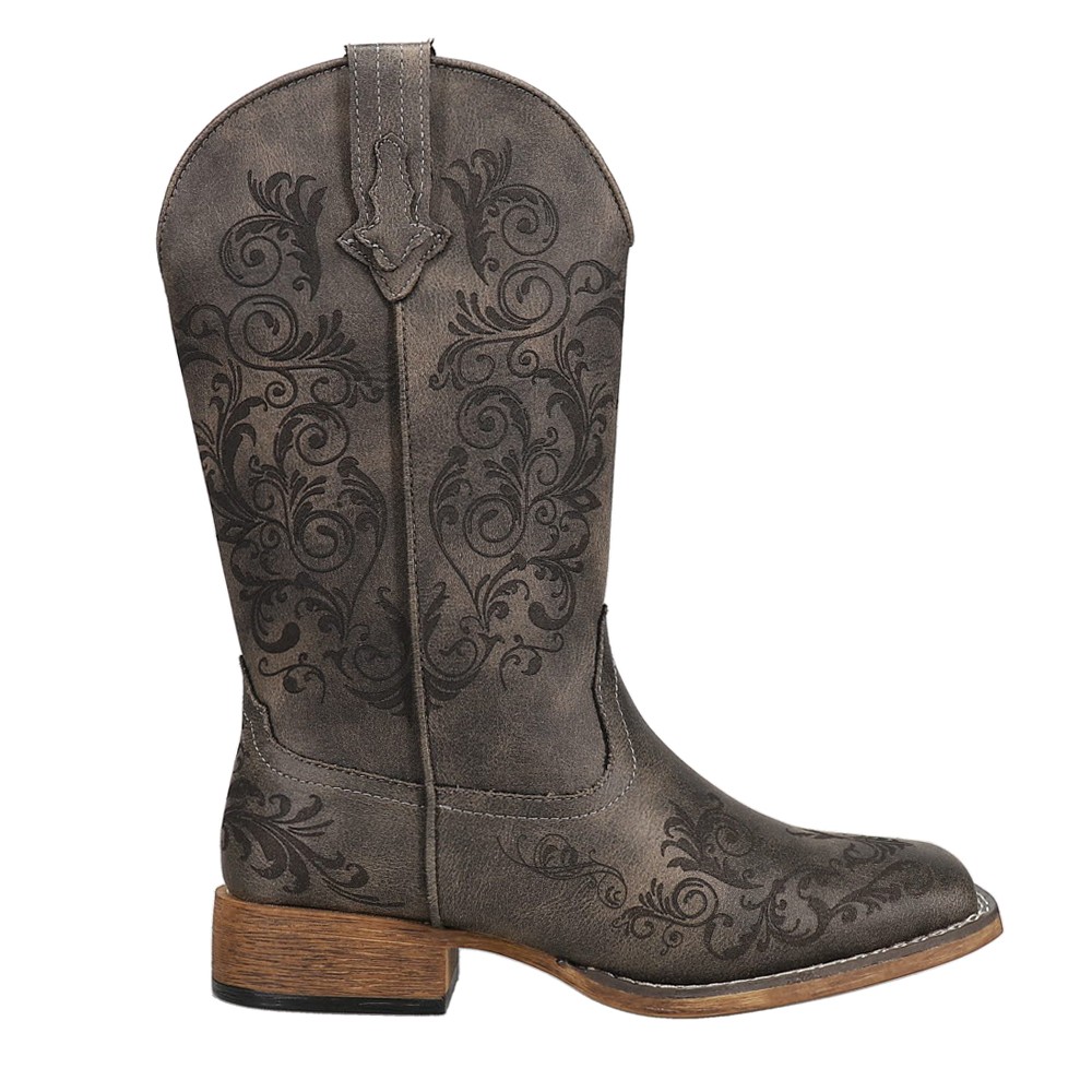 Roper Bailey Laser Square Toe Cowboy Womens Black, Grey Casual