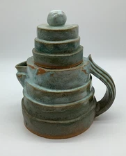 Rustic Handmade Arts And Crafts Red Earthenware Decorative Tea Pot Teal Gray