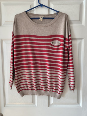 Needle & Thread Anthropologie Light  Sweater Size Large Women's Striped Tan Red