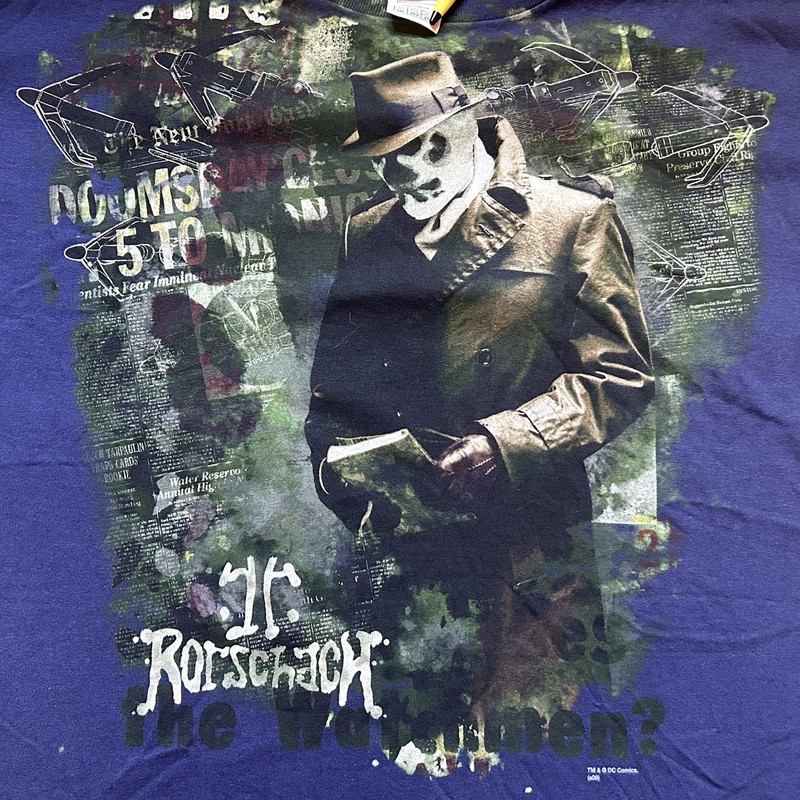 Vintage Rorschach Watchmen Movie Promo T Shirt Blue DC Comics Mens 2 XL