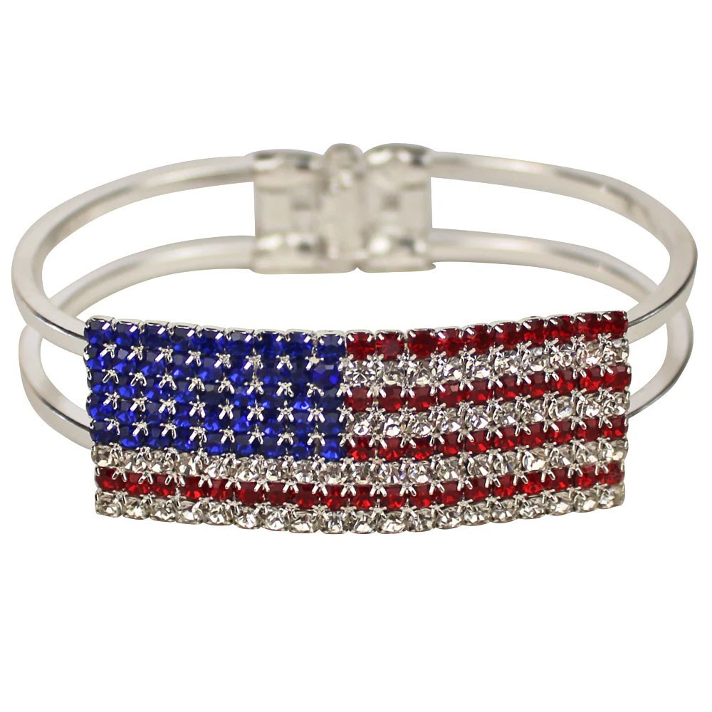 Kirks Folly Crystal USA Flag Cuff Bracelet   sterling silvertone