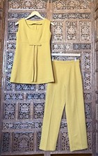 Vintage 1960s Mod Mustard Textured 2 Piece Set Tunic Top Shirt w/ Pants