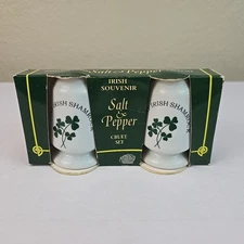 Rare Vtg Irish Cruet Set Clover Shamrock Salt Pepper Shakers Ireland Souvenir