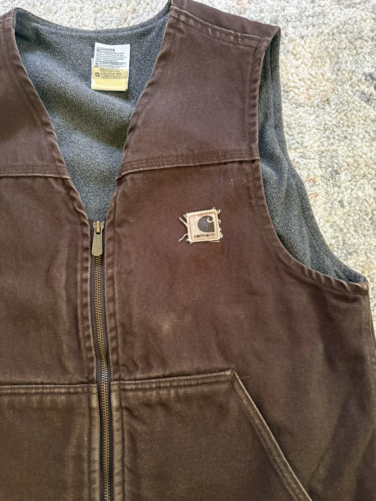 Vintage Carhartt Vest Blanket Lined Zip Up Brown USA Made V19-DKB Sz M