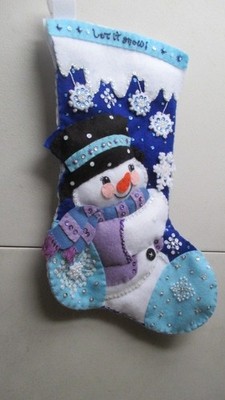 Christmas Stocking felt Hand stitched Let it Snow  finished