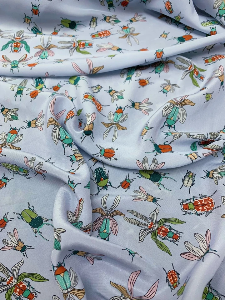 Tela de seda crepé 100 % seda natural 16 Momme insectos azules 54" ancho 1 metro JX053 Foto 3 de 4