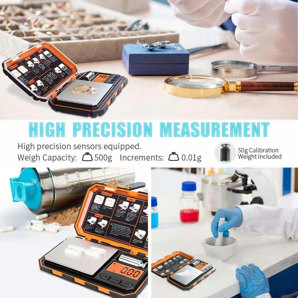 Digital Pocket Scale 500g x 0.01g, Mini Jewelry Scale with LCD & Tare Function