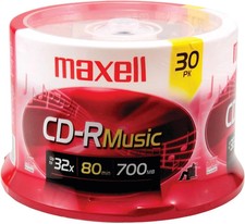 Maxell CD-R Blank Media 30 Pack Spindle Audio Music 32x 80 Minute 700MB Player