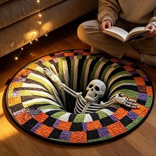 3D Halloween Rug, Abyss Quilted round Mat, Optical Illusion Rugs, 23.6In
