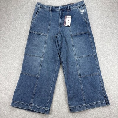 Gloria Vanderbilt Wide Leg Jeans Womens 16 Blue High Rise Patch Pocket Cropped