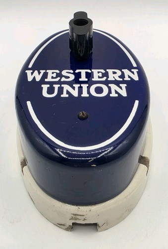 VINTAGE Western Union Porcelain Call Box 7-B Telegraph W.U. Tel Co. Blue Enamel