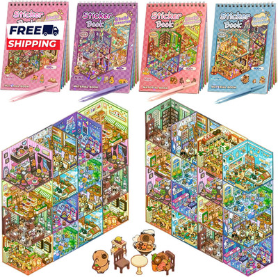 4 Sticker Books (1200+)  32 DIY 3D Scene Sticker Collection with Tweezers