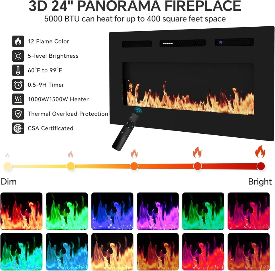 70 inch Fireplace TV Stand with 36" Electric Fireplace, 12 Colors Change,1500W - Image 3 of 4