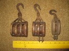 3 Antique Wooden Pulley: Triple/Double/ Single; Block/Tackle Farm Barn Nautical — photo 2