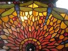 Tiffany Style Lampshade Slag Leaded Glass Dragonfly VTG Round D 12.5" x H 8"