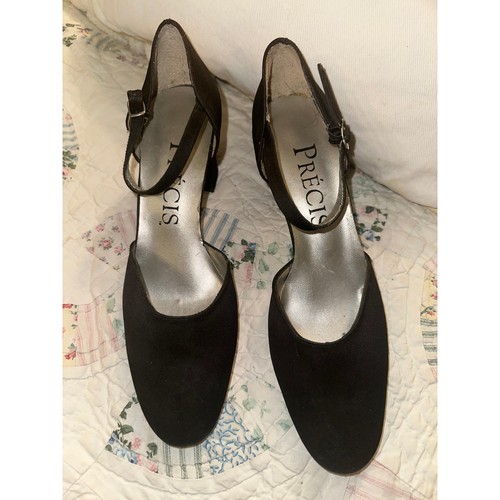 VINTAGE UNWORN BLACK SATIN MARY JANE PUMPS SHOES 8 - Image 1