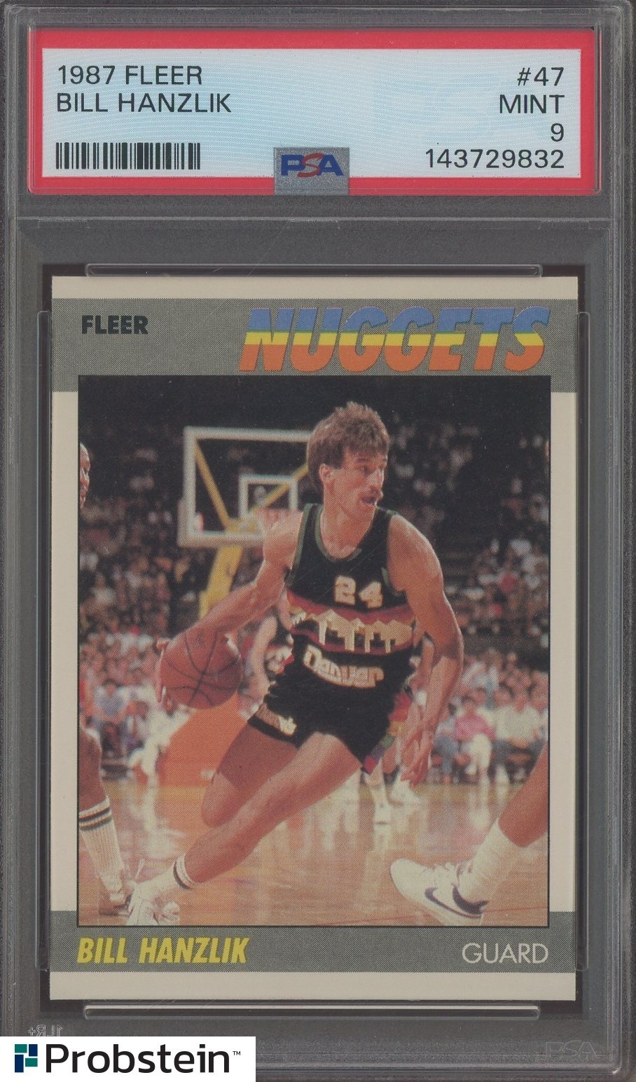 1987 Fleer Basketball #47 Bill Hanzlik Denver Nuggets PSA 9 MINT