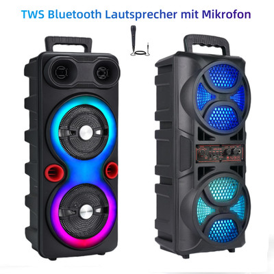 Tragbarer Bluetooth Lautsprecher Karaoke Musikbox LED Party Speaker mit Mikrofon