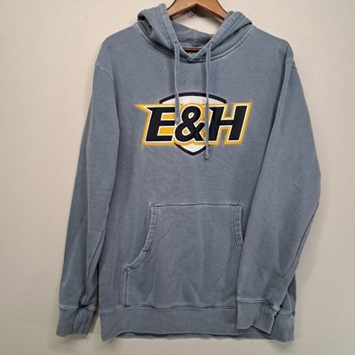 Emory & Henry Mens Fleece Hoodie Sweatshirt Grayish Blue M Vintage Y2K