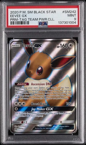 2020 POKEMON SM BLACK STAR PROMO TAG TEAM POWERS COLL #SM242 EEVEE GX PSA 9