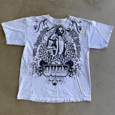 VINTAGE Y2K THE BIG LEBOWSKI “THE DUDE” WHITE & BLACK GRAPHIC MOVIE TEE LARGE