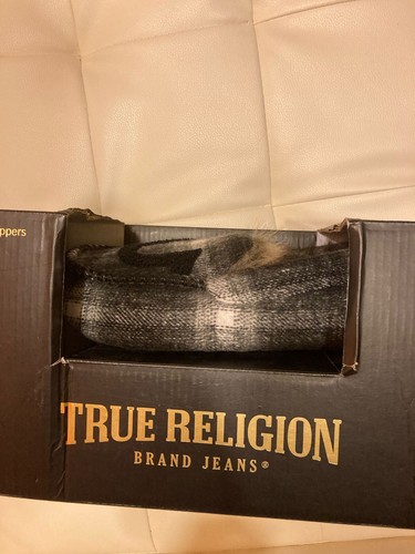 True Religion Mokassins Herren grau Hausschuhe NEU Größe SMALL 13 XL Fell gefüttert - Bild 5 von 6