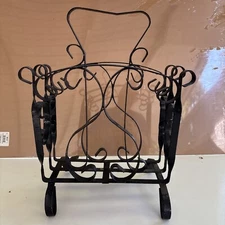 Magazine Rack Vintage Wrought Iron Ornate Black Organizer
