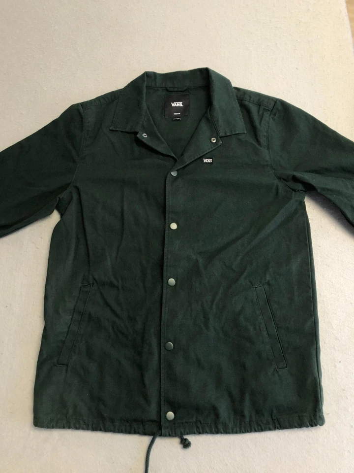 Vans Jacket Mens Medium Forest Green Snap Up Denim Lightweight Everyday Collar - Image 3 of 4
