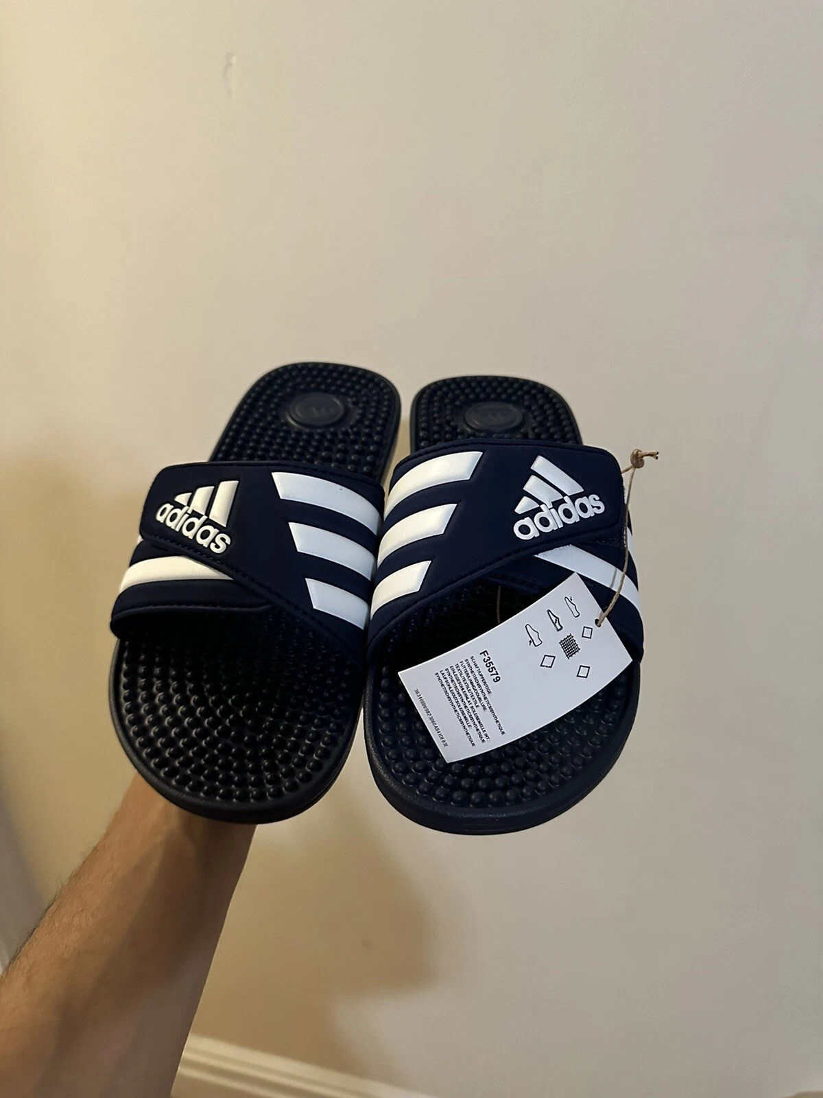 Adidas Adissage Slide Uomo F35579 Blu Scuro con Bianco Taglia 9